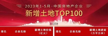 2023年1-5月中國(guó)房地產(chǎn)企業(yè)新增土地TOP100排行榜，九巨龍以27.8萬(wàn)平方米的新增土地建面成功登榜